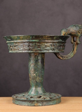汉代仿古青铜器凤鸟铜蜡台铜灯具自然绿皮锈古玩收藏品影视道具