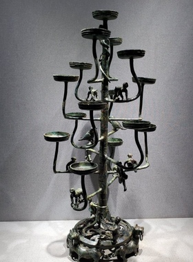 铜祥德青铜器仿古摆件战国灯具十五支连盏灯树形连枝铜灯影视道具
