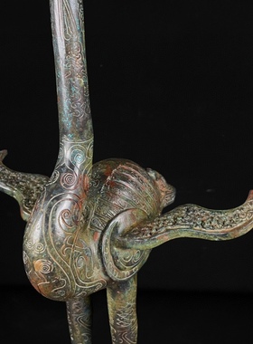 纯铜鹿角立鹤 青铜器仿古摆件  婚庆影视道具 外事礼品博物馆展品