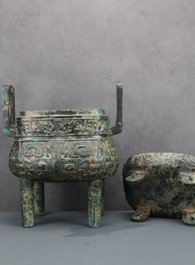 【腾候鼎】仿古铜装饰品博古架铜祥德工艺滕州博物馆文创铜摆件