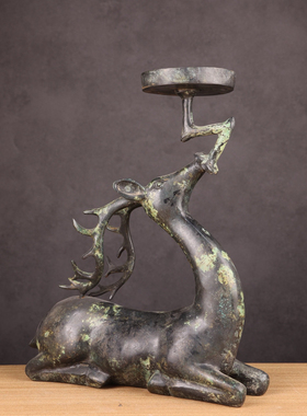 仿古青铜器摆件 鹿灯古代铜灯灯具 影视道具 会所装饰博物馆收藏