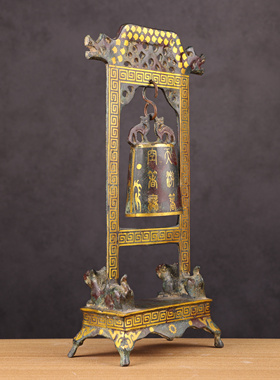 青铜器仿古摆件双龙编钟古代乐器挂钟铜工艺品婚庆道具古玩