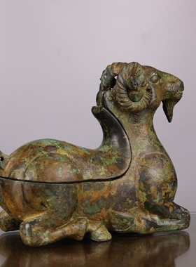 仿古青铜器西汉卧羊灯古代铜灯灯具影视道具复古家居工艺品摆件