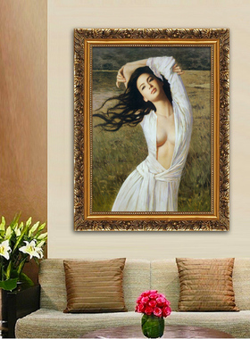玄关油画浴室挂画卧室装饰画人物画美容院墙壁画抱陶女