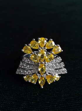 2023奢华复古黄色锆石项链耳环结婚首饰婚纱礼服宴会模特走秀饰品