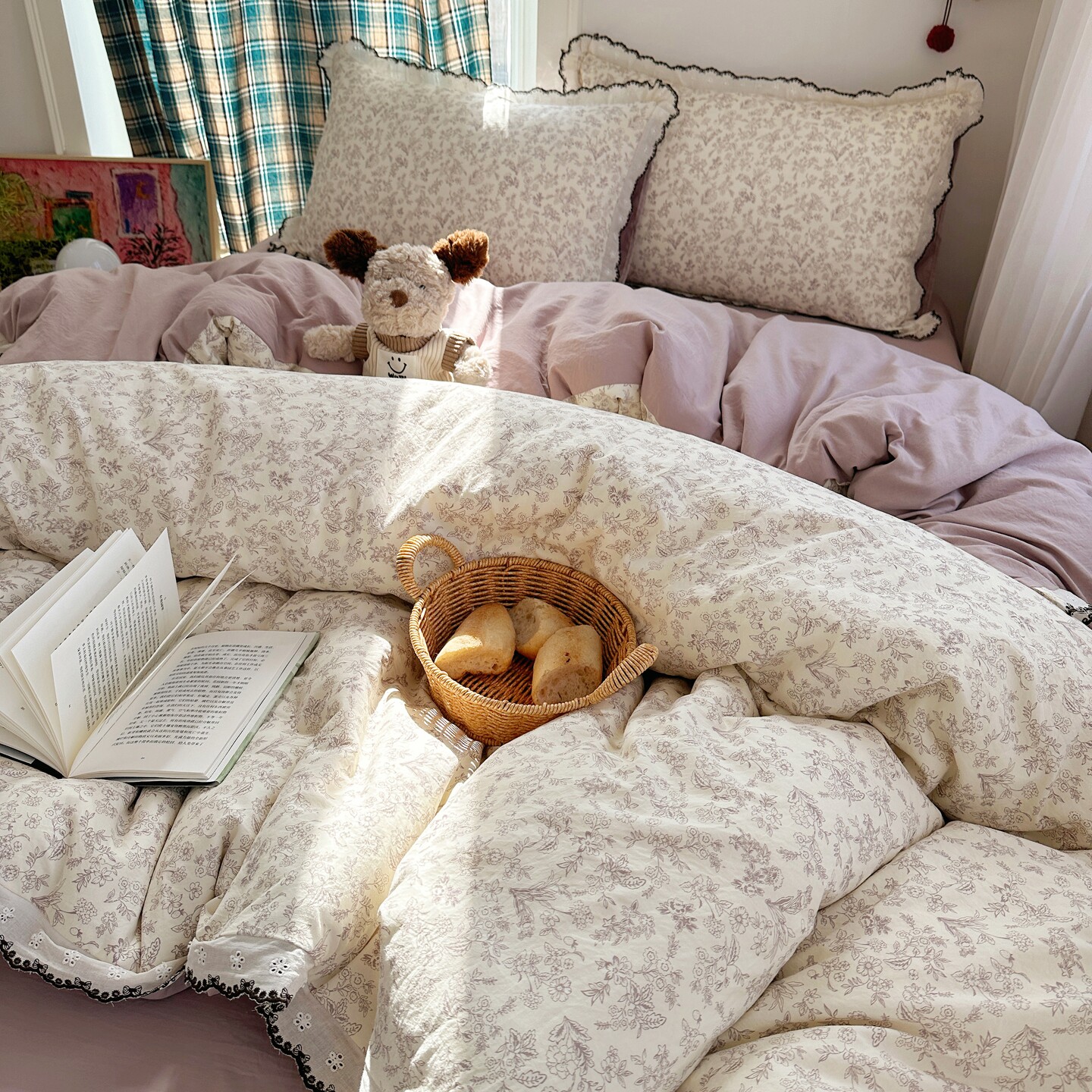 ins四件套纯棉A类公主风床单被套床笠用品四季通用宿舍床上三件套