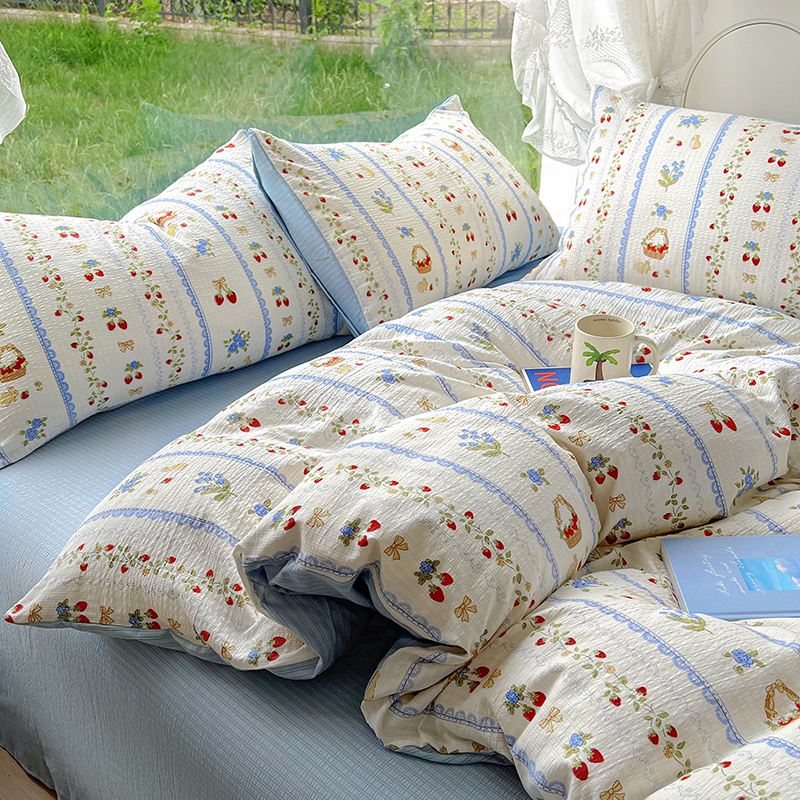 A类床单四件套纯棉全棉被套紫色床品床笠被罩宿舍三件套床上用品4