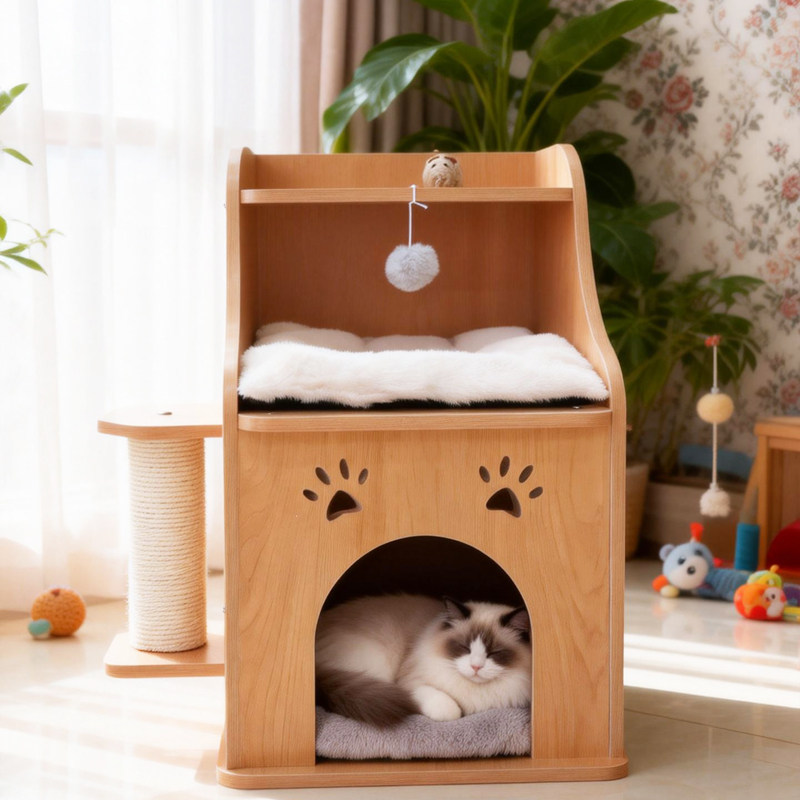 实木猫笼床头柜剑麻柱双层猫窝别墅人猫共用床边柜四季通用小猫舍,淘宝优惠券,粉丝福利购,淘宝优惠卷