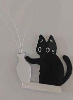 小猫推瓶子磁吸式猫胡子冰箱贴收纳猫咪毛发胡子收集摆件可插花