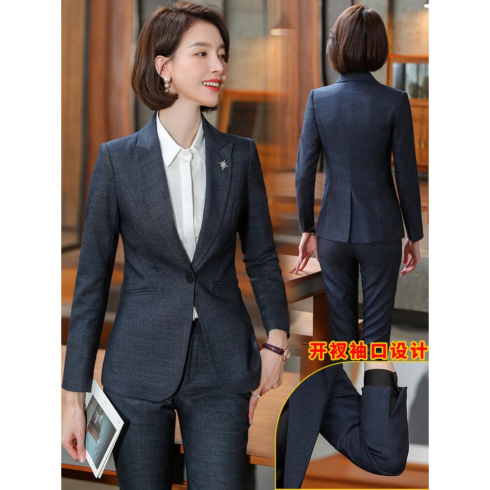 黑色西装外套女时尚新款职业商务酒店前台工作服女士气质西服套装 - 图0