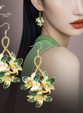 教师节中秋镀金花朵长款耳夹耳环
