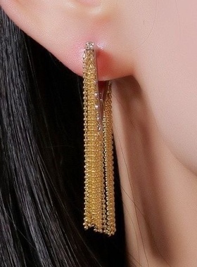 欧美法式夸张三角形金色流苏耳环2023年新款网红气质显脸小耳饰女