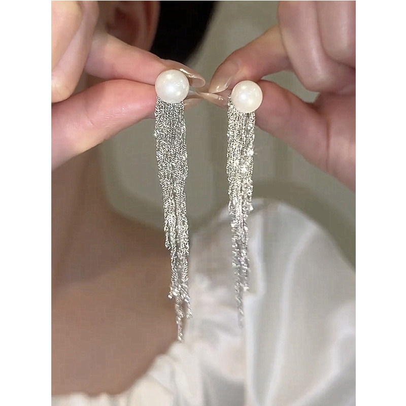 长款流苏银耳环9999纯银针2025新款爆款高级感轻奢珍珠耳钉女耳饰,淘宝优惠券,粉丝福利购,淘宝优惠卷