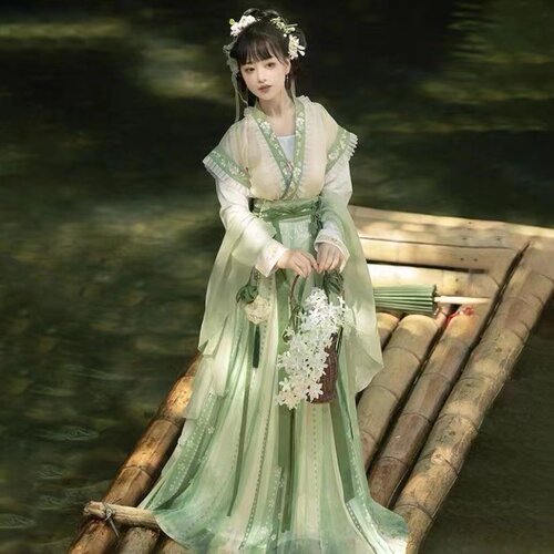 出租【唐制】坦领齐腰襦裙女汉服古风舞蹈服七夕节汉服走秀款活动 - 图0