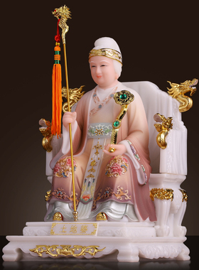 土地公婆汉白玉彩绘佛像客厅摆件