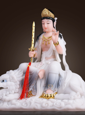 汉白玉文殊普贤菩萨佛像寺庙供奉