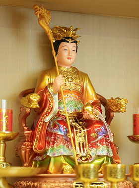仿铜彩王母娘娘真身佛像瑶池金母神像家用客厅树脂摆件礼佛供奉