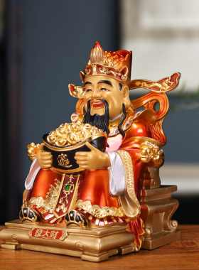 纯黄铜彩绘贴真金财神爷佛像