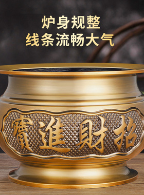 两件套装铜合金大边黄古香炉蜡烛台一体家用室内供奉祖先烧香佛具