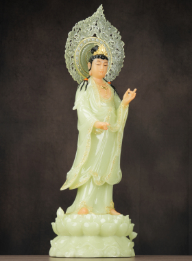 【结缘佛像】汉白玉大势至观音菩萨供奉站像神像摆件西方三圣