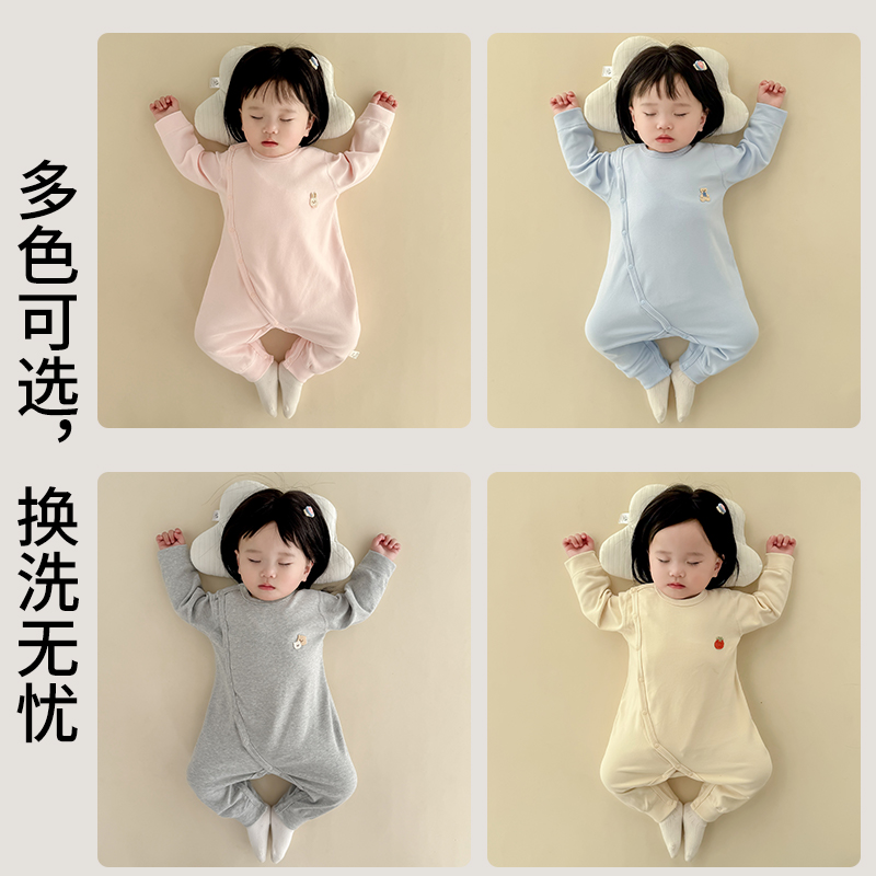 纯棉婴儿连体衣秋冬衣服加厚内搭打底贴身保暖内衣新生儿宝宝睡衣 - 图1