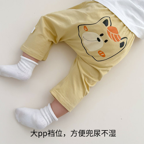婴儿裤子夏季薄款纯棉七分裤夏日大pp裤屁屁裤女男童宝宝防蚊裤子 - 图3