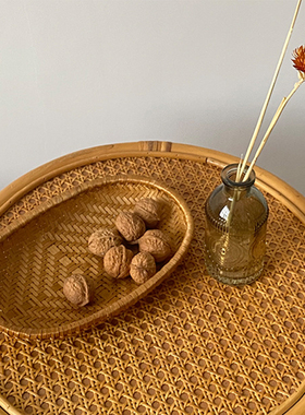 天然烟熏竹编椭圆晾晒展示收纳筐