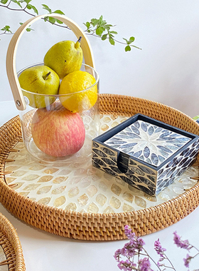 手工藤编贝壳高颜值收纳展示托盘