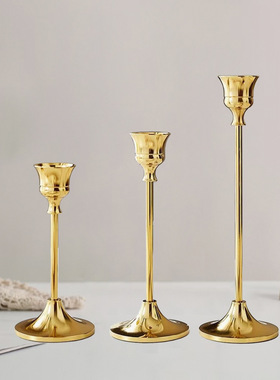 北欧风复古黄铜色金属长枝蜡烛