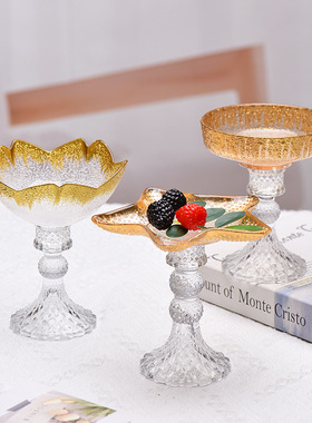 高级感描金玻璃高脚樱花碗烛台