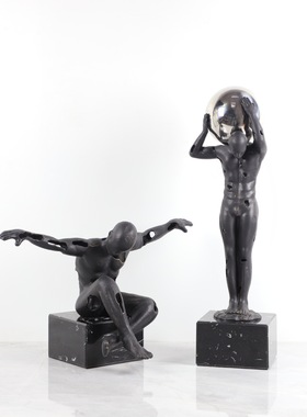 现代抽象大理石金属人物雕塑摆件