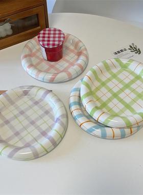 高颜值格子圆形陶瓷嘟嘟托盘