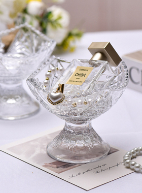 北欧浮雕高脚玻璃杯冰淇淋碗烛台