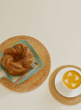 越南藤编垫木质茶具防烫隔热套装