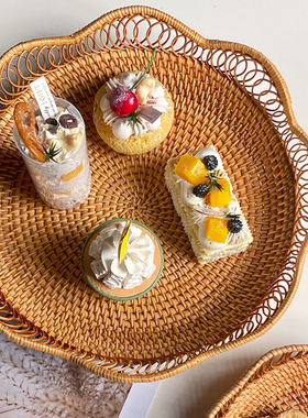 手工藤编田园收纳水果篮装饰道具