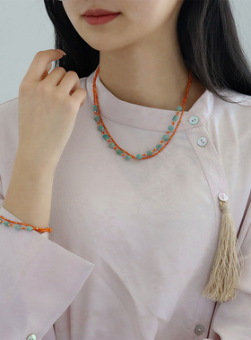 IceChic新中式天然石国风女士手工项链百搭高级感简约古风锁骨链