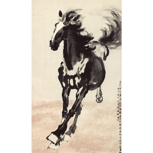 名画高清复制徐悲鸿奔马图-4国画没骨画骏马艺术微喷字画装饰画_虎窝淘