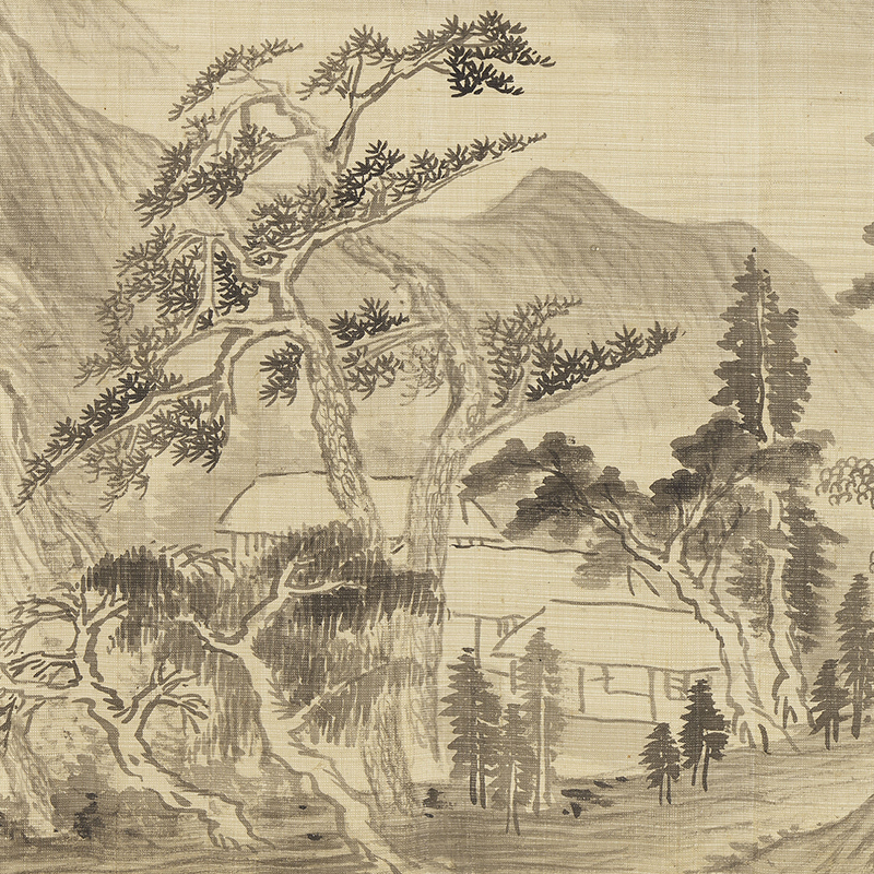 传世名画高清复制明代董其昌秋林晚翠图国画山水画微喷字画装饰画-图1