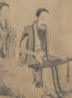 高清复制王振鹏伯牙鼓琴图白描