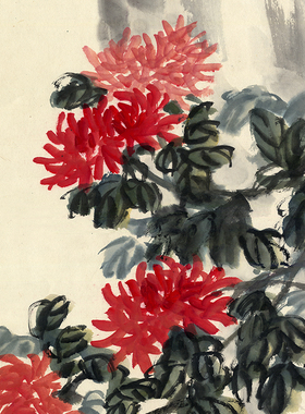 高清复刻吴昌硕菊花图轴花鸟画