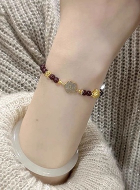 招财福袋小桃花手链转运珠小众轻奢气质高级感花朵手饰送闺蜜礼物