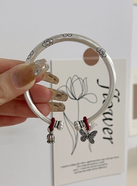 民族风古法镀银手镯女开口手环2023新爆款梅花蝴蝶森系镯子送闺蜜