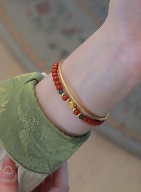 新中式南红福牌国风复古气质手链女生夏季百搭串珠手串送闺蜜礼物