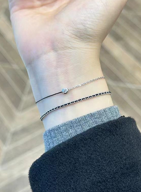 极细圆珠豆豆手链黑绳编织2024新款轻奢简约运动风小众百搭手饰潮