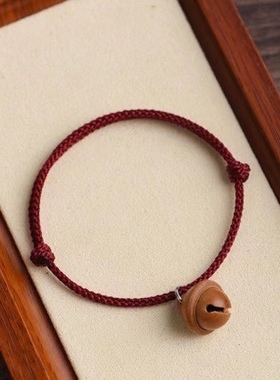 天然桃木红绳铃铛压惊手绳本命年平安转运手链女闺蜜情侣生日礼物