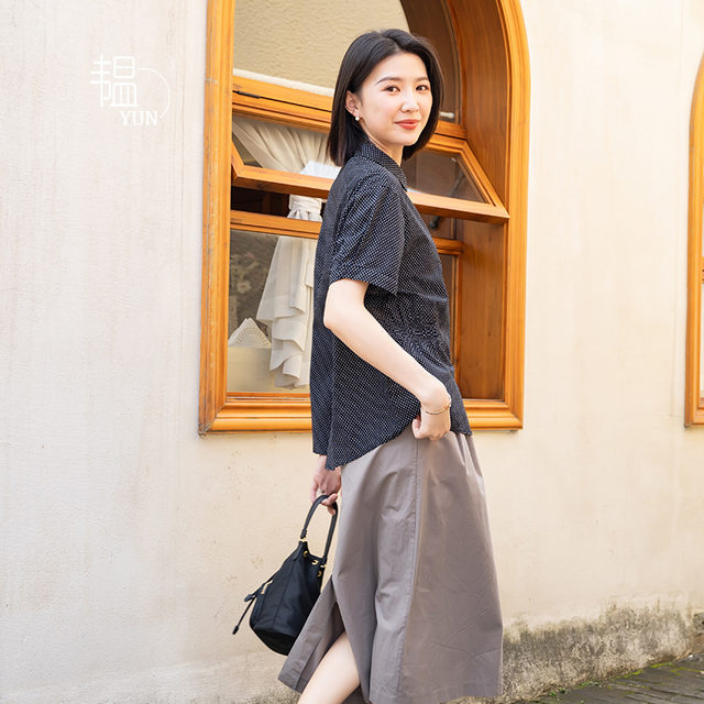 Yun loose casual single-breasted short-sleeved cotton blouse