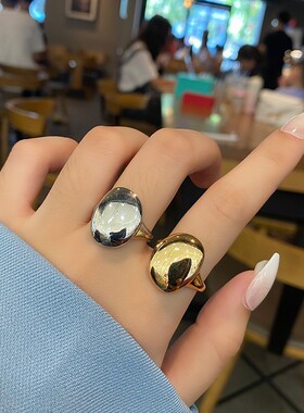 韩国东大门ins风复古泰银戒指女金色饰品时尚气质开口指环女