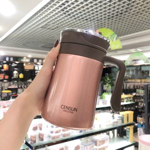 先行不锈钢保温杯男女士办公室商务大容量泡茶漏咖啡带把手柄水杯