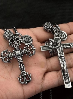 原创十字架吊坠项链钛钢男
