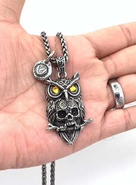 复古骷髅猫头鹰钛钢吊坠男女钛钢